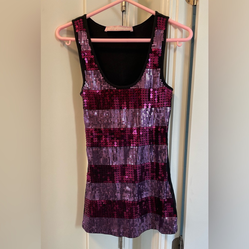 Dolly Dimples Black Tank Top with Fuchsia and Pink Beadings